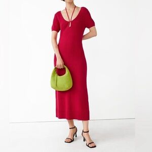 & Other Stories Red Scoop Neck Knit Sweater Dress